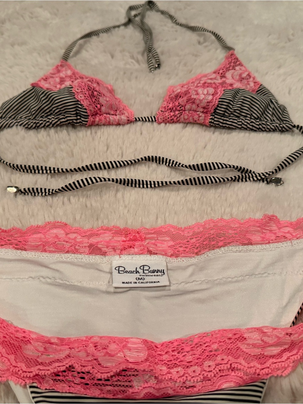 Beach Bunny Pink Lace Triangle Bikini Set - Picture 6 of 8